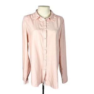 LC Lauren Conrad blouse Peach button front eyelet heart collar size L cottage